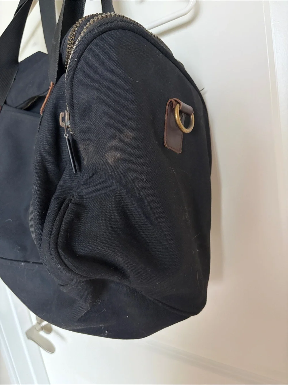 Eddie Bauer Black Canvas Duffel Bag with Brown Trim